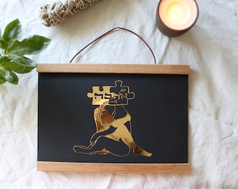 Foliekunstdruk met hangerframes | Zelfliefdekunst | Zelfzorgprint | koppelprint | Hebreeuwse typografiekunst