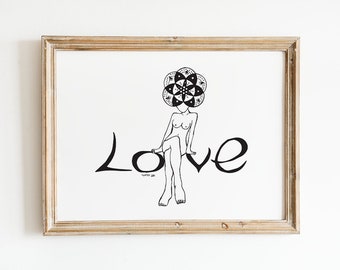 Ręcznie robiona sztuka Kobiecy nadruk | Sztuka miłości do siebie | Nadruk samoopieki | Kwiatowa sztuka kobieca | Minimalistyczna sztuka feministyczna