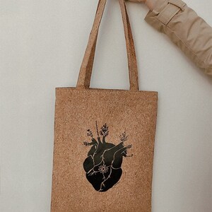 Cork tote bag Anatomic Heart Vegan eco friendly art image 7