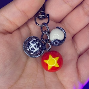 Polymer clay coraline inspired ghost eyes keychain