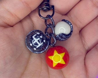 Polymer clay coraline inspired ghost eyes keychain