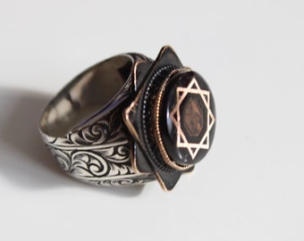 Sterling Silver Seal of Solomon Ring, Handmade Signet Ring