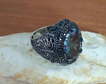 Handmade Mystic Topaz Sterling Silver Ring, Turkish Design