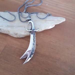 Handmade 925 Sterling Silver Zulfiqar Sword Necklace with Zircon Stone