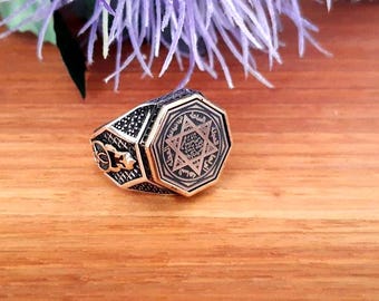 Sterling Silver Seal Of Solomon Ring, Handmade Signet Ring