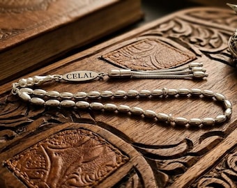 Personalized 925 Sterling Silver Prayer Beads, 33 Bead Tasbeeh, Islamic Muslim Gift