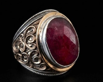 Handmade Red Ruby 925 Sterling Silver Unisex Ring