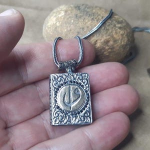 925 Sterling Silver Talisman, Book Shaped Elif and Vav Talisman, Embroidered Silver Necklace, Amulet Necklace, Muslim Jewelry
