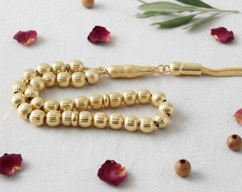 Gold Plated Sterling Silver Prayer Beads, Muslim Rosary 33-Piece