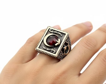 Handmade Turkish Flag Sterling Silver Ring: Islamic Muslim Jewelry