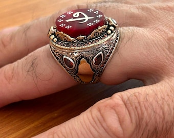 Elif Vav Sterling Silver Ring: Engraved Islamic Calligraphy, Ottoman Style