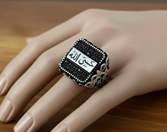 Islamic Engraved Sterling Silver Ring: Men's Religious Jewelry
