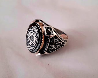 Sterling Silver Seal Of Solomon Ring, Handmade Signet, Gift For Him