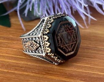 Sterling Silver Seal Of Solomon Ring, Handmade Signet, Gift For Him