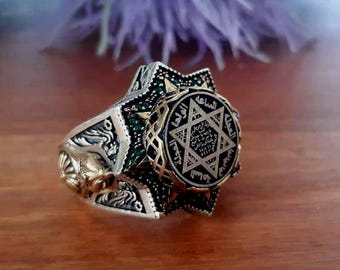 Sterling Silver Seal of Solomon Ring, Handmade Signet Ring