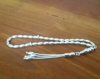 Sterling Silver Tasbih, 33 Beads Islamic Rosary, Prayer Beads, Eid Gift for Men