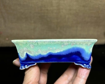 Maceta de bonsái de cerámica esmaltada hecha a mano: color único de 3 capas (4 x 3 x 1,2"), solo se fabrica una