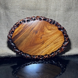 Oval Wooden stand with Padauk , pattern sculpture handmade, Wooden Display stand For vase bottle, teapot, bonsai pot wooden stand, size 12&quot;