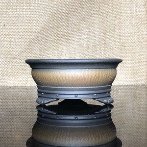 Handmade Ceramic Bonsai Pot: Drum Theme, Copper Style, 4-Inch