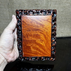 Rectangular solid Wooden stand with Padauk, pattern sculpture handmade, Wooden Display stand For vase bottle teapot, bonsai pot wooden stand