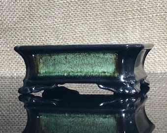 Handmade Glazed Ceramic Bonsai Pot: Sculptural Picture Frame Design (3.8")