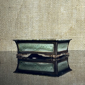 Handmade Moss Green Glazed Ceramic Bonsai Pot: Unique Glaze (4x3x1.4), only one is made