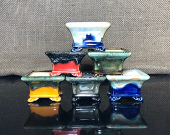 ミニチュア釉薬陶器盆栽鉢（3個セット）、1つだけ作られています