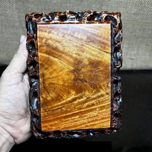 Rectangular solid Wooden stand with Padauk, pattern sculpture handmade, Wooden Display stand For vase bottle teapot, bonsai pot wooden stand
