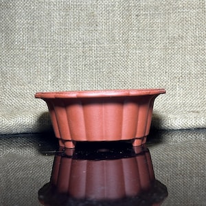 Handcrafted Ceramic Bonsai Pot: Orange Petal Carving, 5.6&quot;