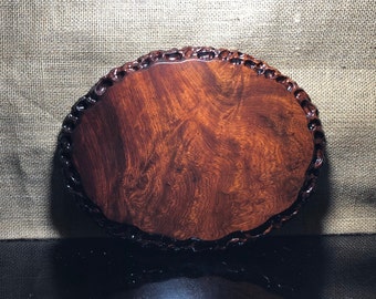 Ovaler Holzständer mit Padauk, Musterskulptur, handgefertigter Holzständer für Vaseflasche, Teekanne, Bonsaischale, Holzständer, Größe 30,5 cm