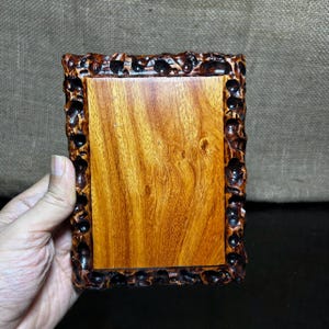 Rectangular solid Wooden stand with Padauk, pattern sculpture handmade, Wooden Display stand For vase bottle teapot, bonsai pot wooden stand