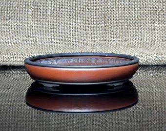 Handmade Bonsai pot, oval bonsai tree pot, size 5.2", Ceramic, red-brown  color, Unique bonsai with unglazed