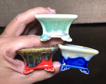 Macetas miniatura de cerámica esmaltada para bonsái - Macetas vietnamitas hechas a mano (juego de 3)
