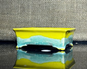 Maceta de bonsái de cerámica esmaltada hecha a mano: color único de 3 capas (10 x 7,6 x 3 cm), solo se fabrica una.