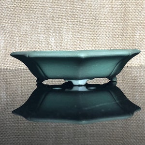 Handmade Octagonal Ceramic Bonsai Pot: Moss Green, 4-inch Shohin Size