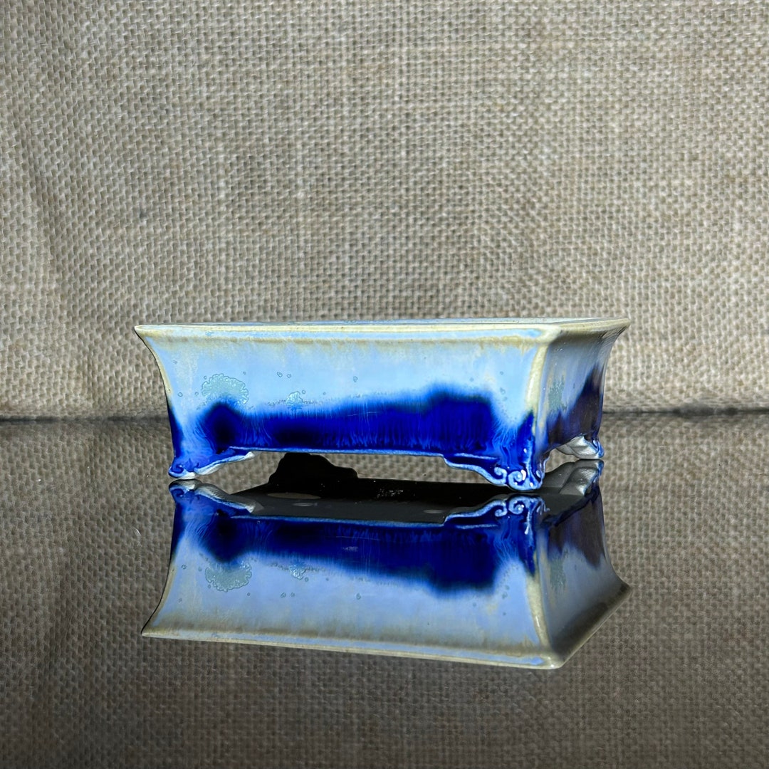Handmade Glazed Ceramic Bonsai Pot: Unique 3-layer Color (4x3x1.2 ...