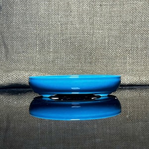 Handgjord glaserad keramisk bonsai-kruka: Unik oval form, blå färg, 13 cm