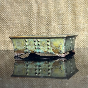 Handmade Glazed Ceramic Bonsai Pot: Copper Button Detail (4x3.2 inch), only one is made