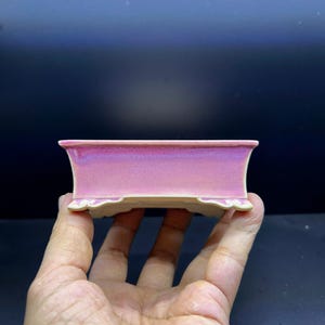 Handmade Glazed Ceramic Bonsai Pot: 3-Layer Color, Unique Design (4x3x1.4")