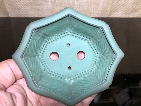 手作り八角陶器盆栽鉢：モスグリーン、4インチ小品サイズ - Etsy 日本