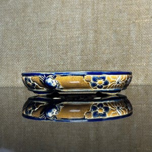 Handmade Glazed Bonsai Pot: Vietnamese Floral Carving, oval shape, 5.6 inch