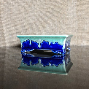 Handmade Glazed Ceramic Bonsai Pot: Ocean Surf Design (5.5&quot;x4.2&quot;)