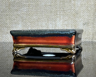 Maceta de bonsái de cerámica esmaltada hecha a mano: 3 capas de color (9,5 x 7,6 x 3 cm)
