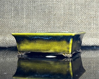 Maceta de bonsái de cerámica esmaltada hecha a mano: color único de 3 capas, tamaño 4"x3"x1.2", solo se fabrica una.