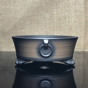 Vaso de cerâmica para bonsai, sem esmalte, cerâmica, o anel é esculpido à mão, cria um efeito de tambor, tamanho 13,7 cm x 4,5 cm