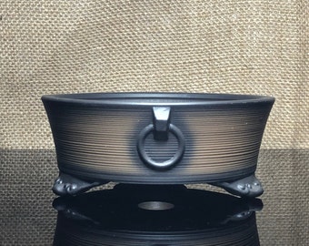 Ceramic bonsai tree pot, Unglazed, pottery, The ring is hand-sculpted, create a drum-like effect, size 5"x1.8"