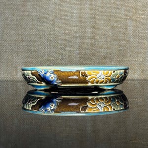 Handmade Glazed Bonsai Pot: Vietnamese Floral Carving, oval shape, size 6 inch