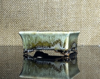 Handmade Glazed Ceramic Bonsai Pot: 3-inch Mini Planter, only one is made