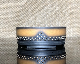 Handmade Unglazed Ceramic Bonsai Pot with Engraved Copper Buttons