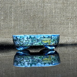 Painted Ceramic Bonsai Pot: Village Landscape Design (3.8&quot;)